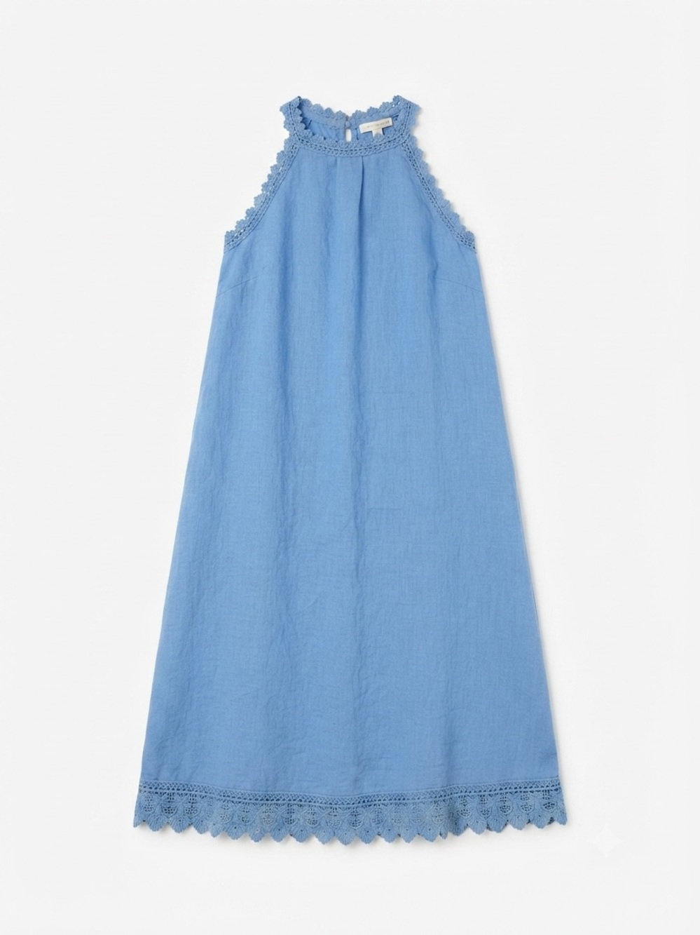 Bellambra Made in Italy Blue Linen Halter Dress Crochet Hem Medium